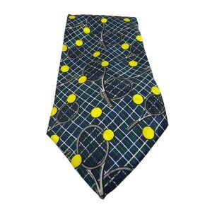 Tennis Racket Ball Novelty Tie Roberto Cellini Mens Navy Blue Yellow 3.75x60